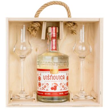 Marsen Traditional Višňovica 0,5l 42% + 2 poháre v drevenej krabičke