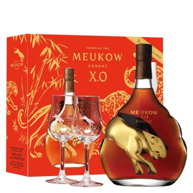 Meukow X.O. 0,7l 40% + 2 poháre v Kazete