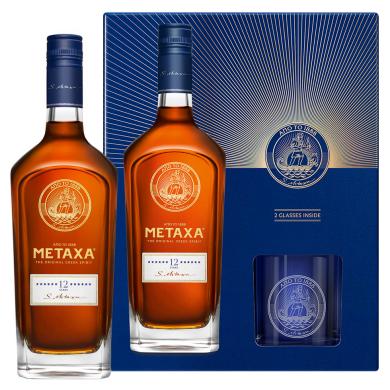 Metaxa 12* 0,7l 40% + 2 poháre v kartóne