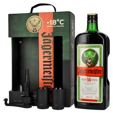 Jägermeister 1,75l 35% + pumpa a 2 poháriky v kazete