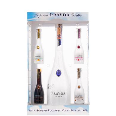 Pravda Vodka 0,7l + Sada MINI 4 x 0,05l 39,4% + kartón