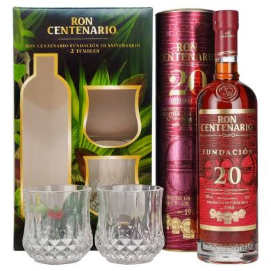 Centenario 20 Años Fundación 0,7l 40% + 2 poháre v kazete
