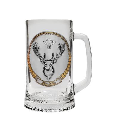 Krígeľ na pivo s kovovou etiketou pre poľovníkov Lovu Zdar 0,5l