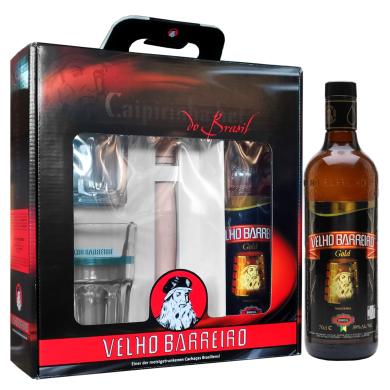 Cachaça Velho Barreiro Gold 0,7l 39% + 2 poháre v kazete