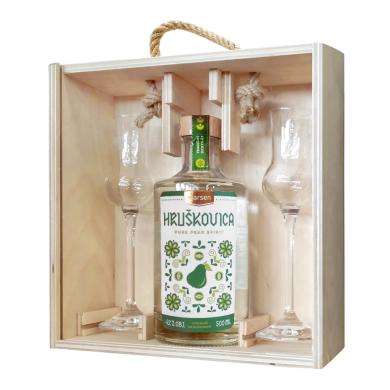 Marsen Traditional Hruškovica 0,5l 42% + 2 poháre v drevenej truhlici