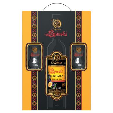 Familia Spišská Slivovica Kosher 0,5l 52% + 2 poháre v kazete