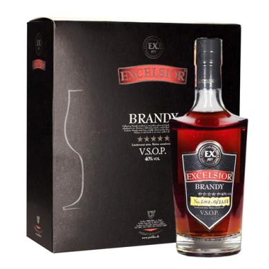 Brandy Excelsior V.S.O.P. 0,7l 40% + 2 poháre v kazete