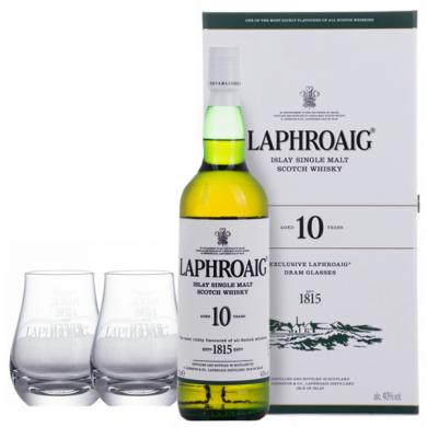 Laphroaig 10 Y.O. Single Malt 0,7l 40% + 2 poháre v kartóne