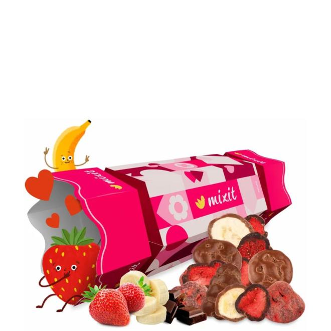 Mixit Cukrík plný chrumkavých banánikov a jahôd v čokoláde 300g