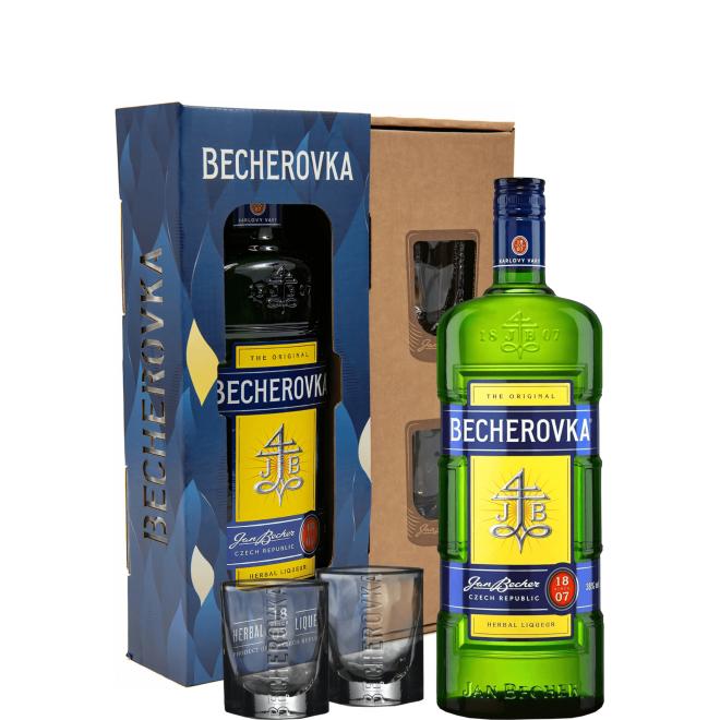Becherovka 0,7l 38% + 2 poháre v kartóne