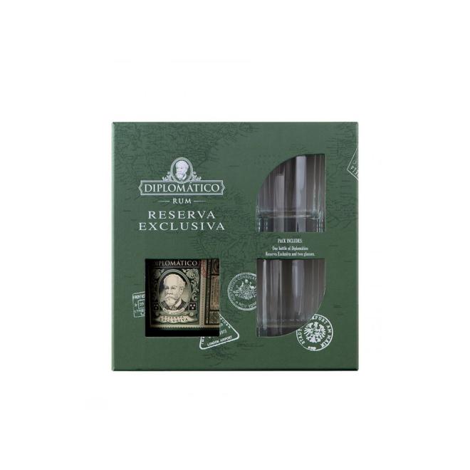 Diplomático Reserva Exclusiva 0,7l 40% + 2 poháre v kazete