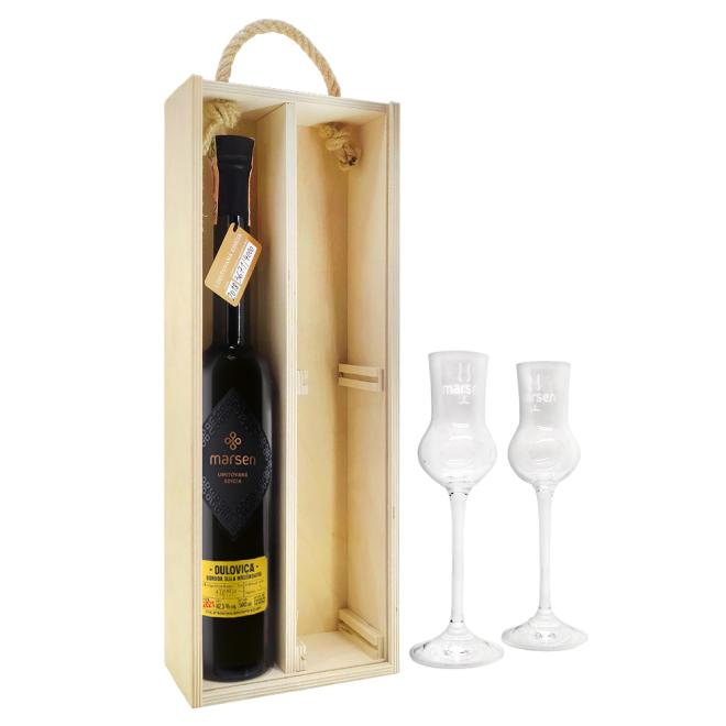 Marsen Dulovica Dula hruškovitá 0,5l 42,3% + 2 poháre v drevenej truhlici