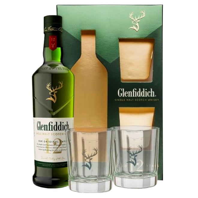 Glenfiddich 12 Y.O. 0,7l 40% + 2 poháre v kazete