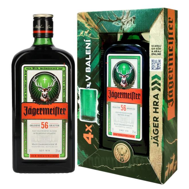 Jägermeister 0,7l 35% + 4 poháriky v kazete