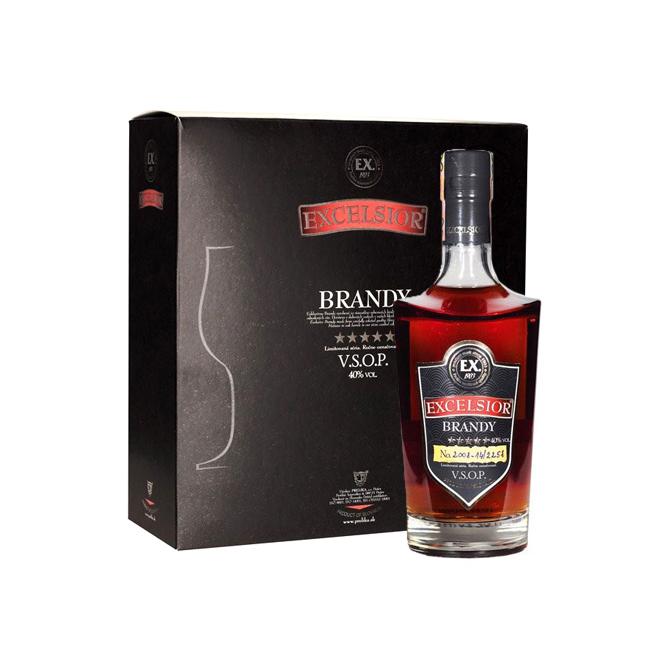 Brandy Excelsior V.S.O.P. 0,7l 40% + 2 poháre v kazete