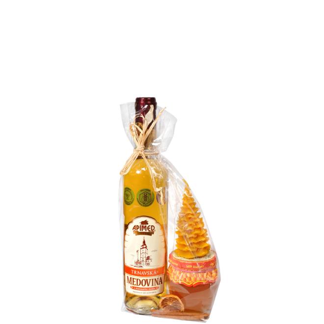 Apimed Medovina Trnavská z kvetového medu 0,5l 13,5% + Med kvetový + sviečka