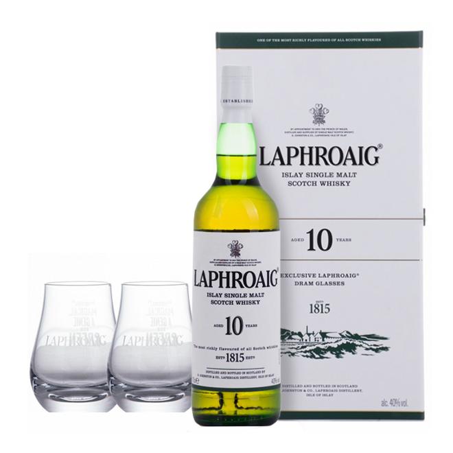 Laphroaig 10 Y.O. Single Malt 0,7l 40% + 2 poháre v kartóne